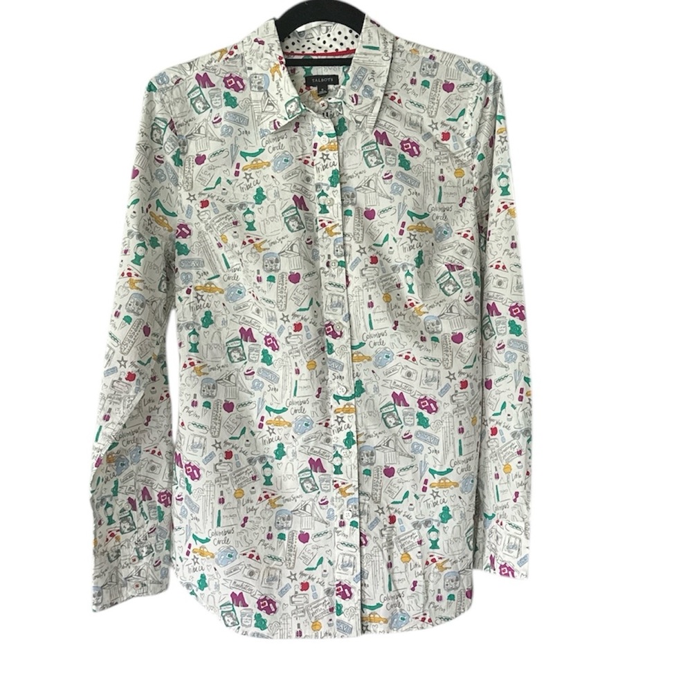 Talbots Doodle NYC Cotton Button Up Shirt